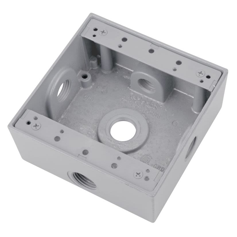 Red Dot 2IH5S2-2 Universal Weatherproof Box, Die Cast Aluminum, 31.8 cu-in Capacity, 2 Gangs, 5 Outlets, 4-9/16 in L x 4-5/8 in W x 2-1/16 in D